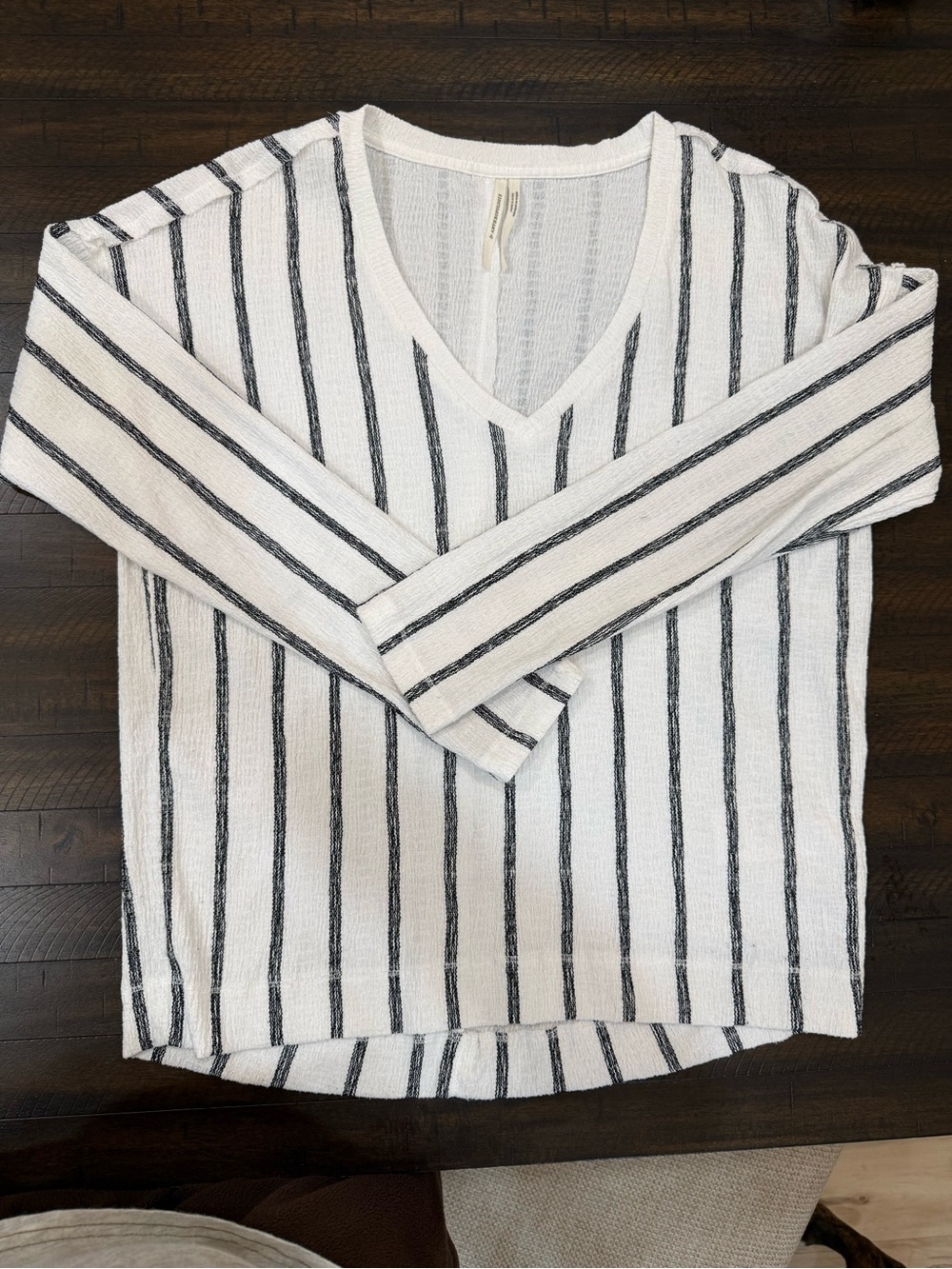 Anthropologie Cream Textured Knit Top with Subtle Gray Detail